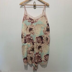 Cacique Floral Lace Romper Sleepwear Plus Size 26/28 | Pink Aqua Peony Print